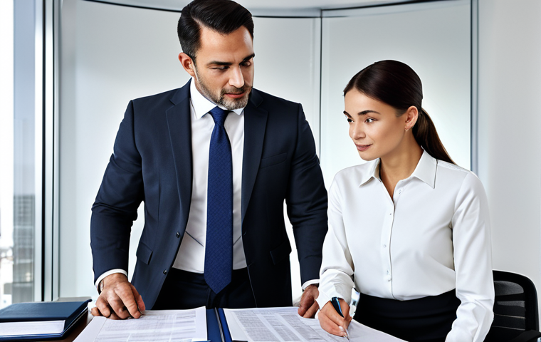 세무사 업무사례 공유 - Business Advisor**

"A professional male tax accountant in a modern office setting, advising a femal...