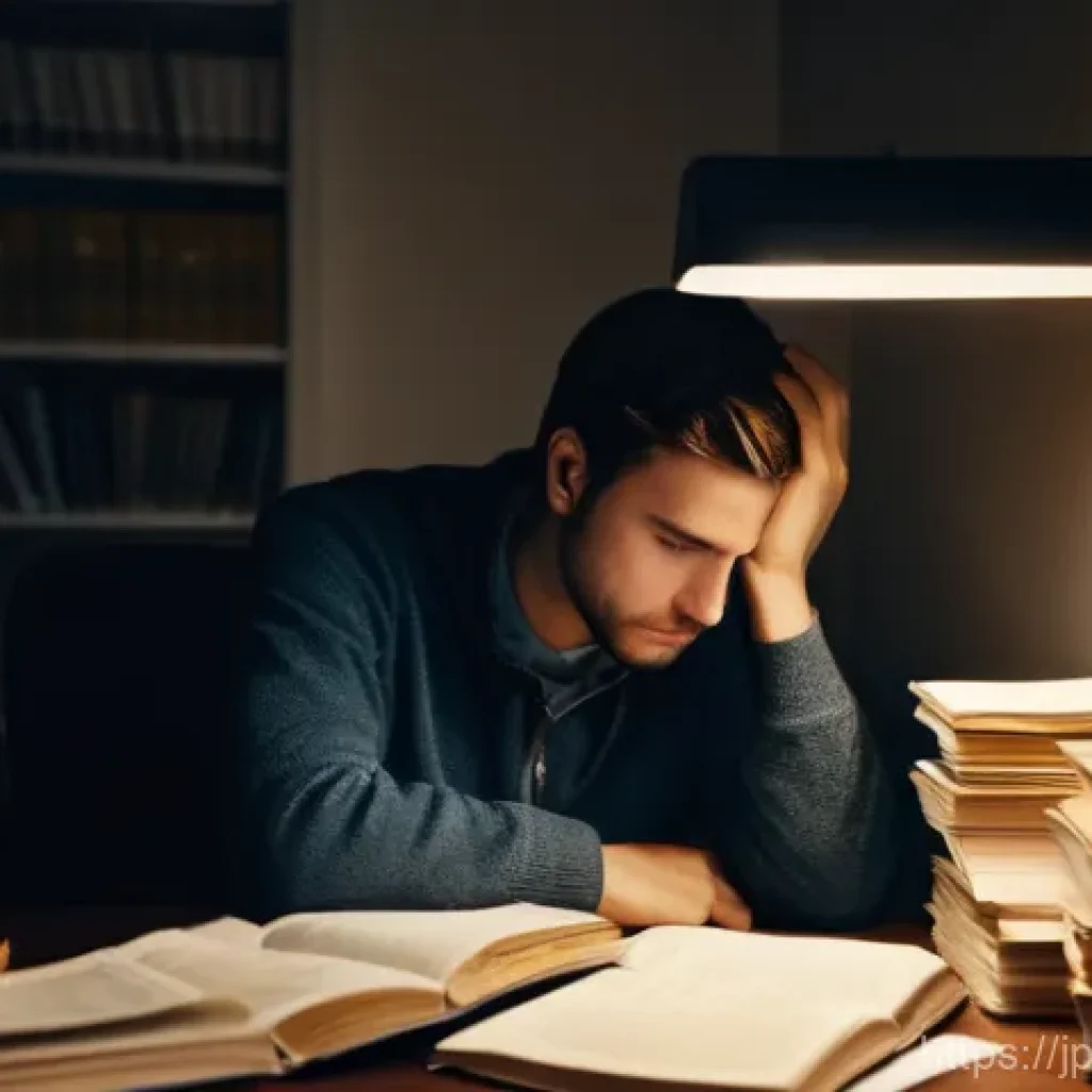 세무사 공부 포기하지 않는 법 - **Prompt:** A young adult (male or female, early 20s to early 30s) is sitting alone at a desk in a d...