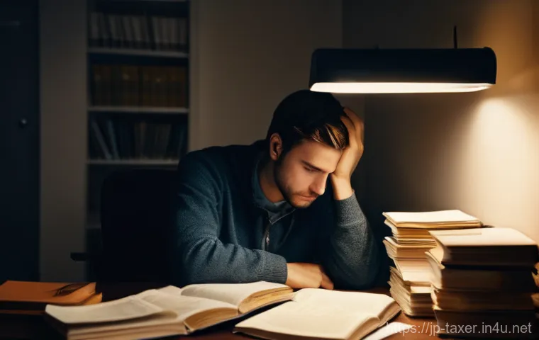 세무사 공부 포기하지 않는 법 - **Prompt:** A young adult (male or female, early 20s to early 30s) is sitting alone at a desk in a d...