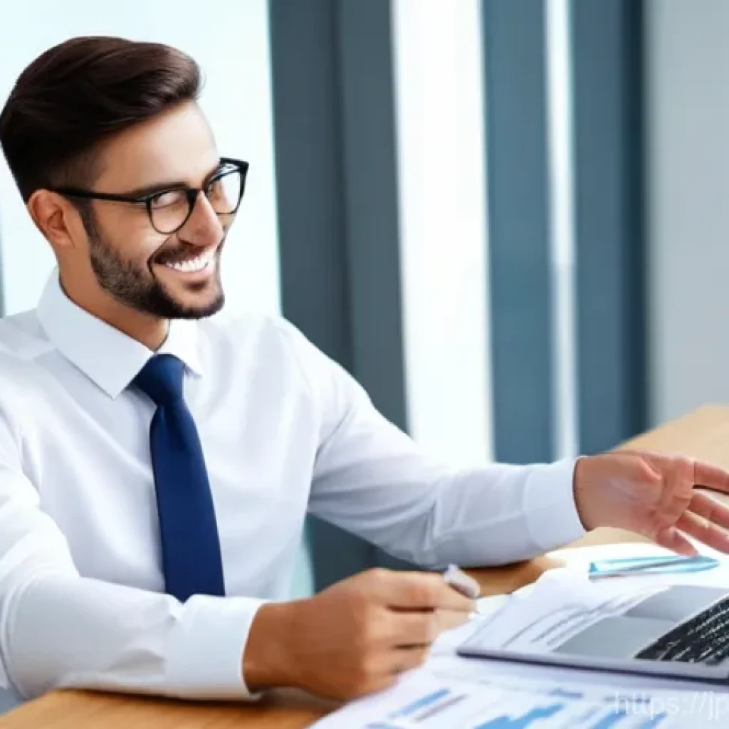 세무사와 세금 가산세 절감 - **Prompt 1: Relieved Client Consulting a Tax Advisor**
"A bright, well-lit image of a profession...