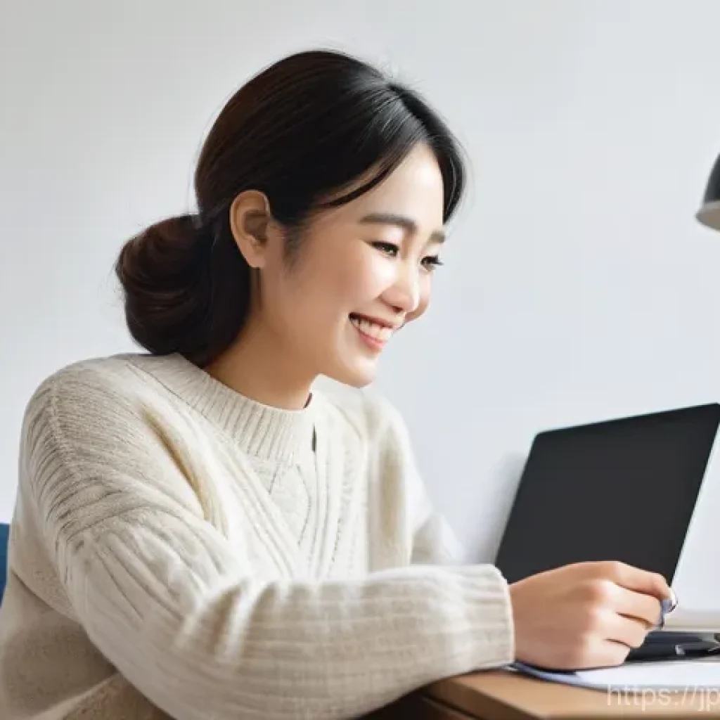 세무사와 세금 환급 서비스 - **Prompt 1: The Pleasant Surprise of a Tax Refund**
A Japanese woman in her late 20s to early 30...