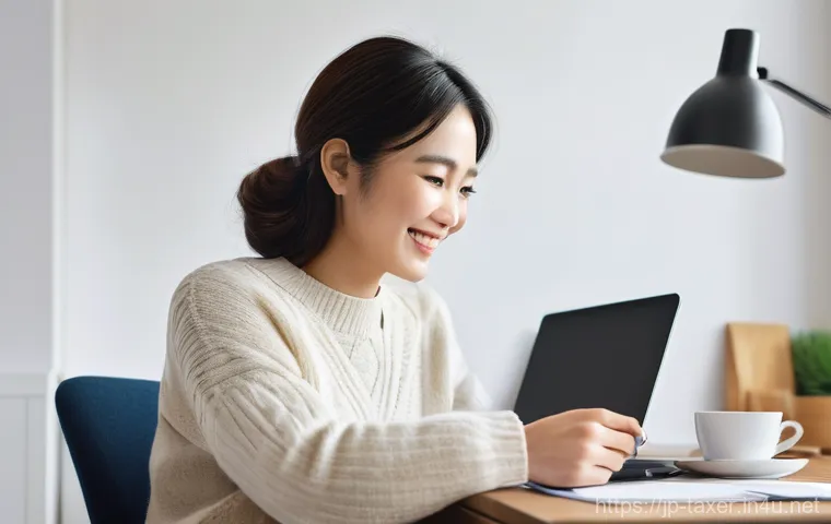 세무사와 세금 환급 서비스 - **Prompt 1: The Pleasant Surprise of a Tax Refund**
    A Japanese woman in her late 20s to early 30...