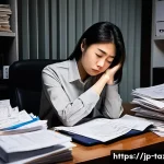 세무사와 연말정산 서비스 - **Prompt 1: Overwhelmed by Tax Documents**
    "A young Japanese freelance woman, dressed in smart c...