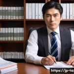 세무사 연봉 협상 전략 - A professional Japanese tax accountant in a modern office setting, dressed in a neat dark business s...