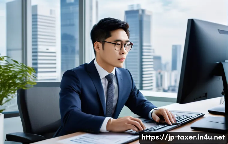 세무사 신입 연봉 평균 - A modern Tokyo tax accountant office scene featuring a young Japanese male professional in business ...