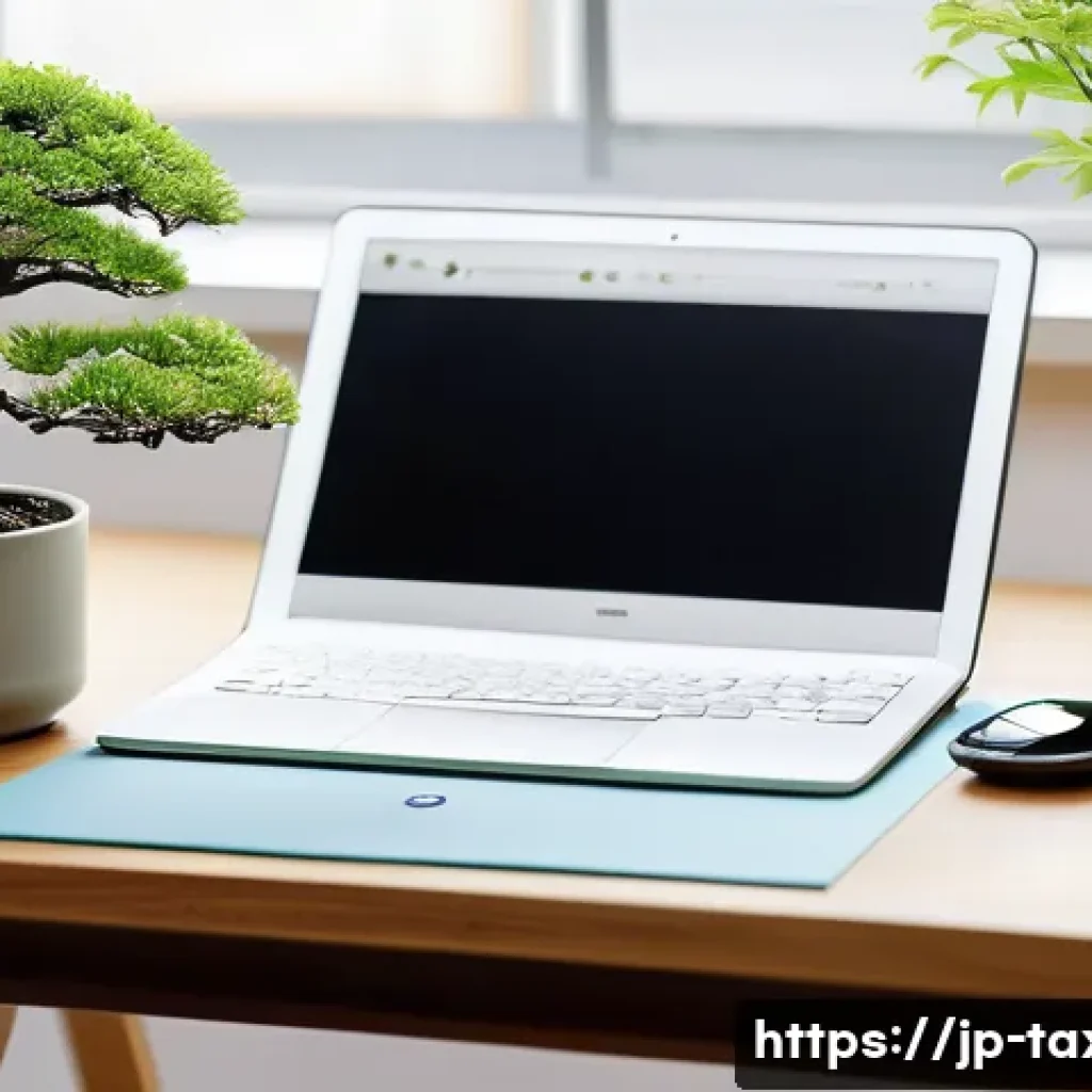 세무사와 개인사업자 세무 관리 - A modern Japanese home office scene focused on efficient income and expense management for a sole pr...